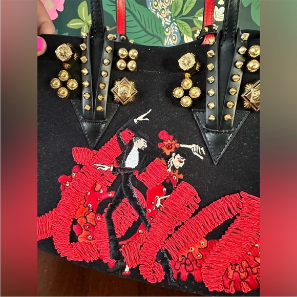 CHRISTIAN LOUBOUTIN♥️🖤💃Flamencaba Tote in Embroidered Toile PRISTINE CONDITION - Picture 11 of 15